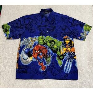 VTG 2001 Marvel Changes X-Men Comic Mens L Button Front Club Shirt Rare